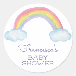 Leuke Waterverf Regenboog en Wolken Baby shower Ronde Sticker