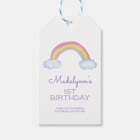 Leuke Waterverf Regenboog en Wolken Verjaardag Cadeaulabel (Voorkant)