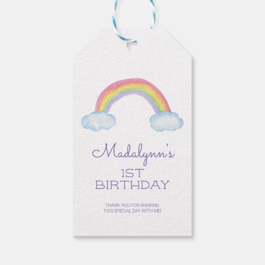 Leuke Waterverf Regenboog en Wolken Verjaardag Cadeaulabel (Achterkant)
