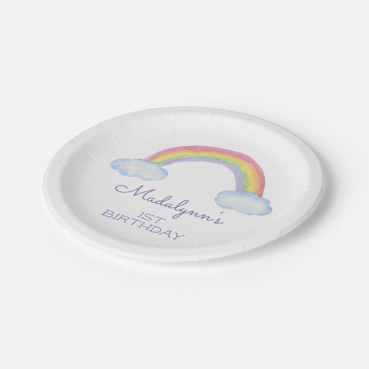 Leuke Waterverf Regenboog en Wolken Verjaardag Papieren Bordje (Gekanteld)