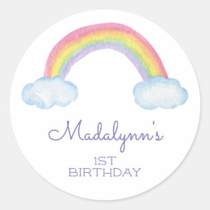 Leuke Waterverf Regenboog en Wolken Verjaardag Ronde Sticker