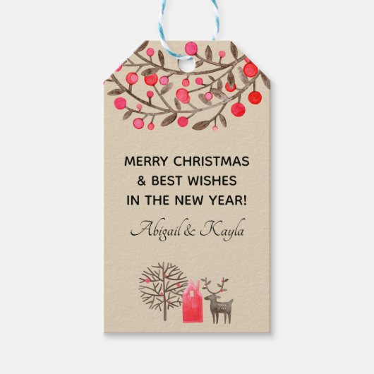 Leuke Waterverf Rendier Earth Tone of elke kleur Cadeaulabel (Voorkant)