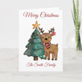Leuke Waterverf rendieren kerst Kaart (Voorkant)