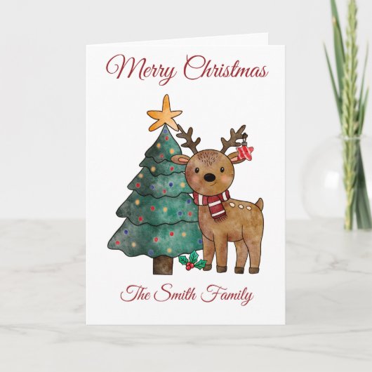 Leuke Waterverf rendieren kerst Kaart (Voorkant)