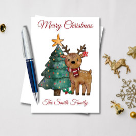 Leuke Waterverf rendieren kerst Kaart