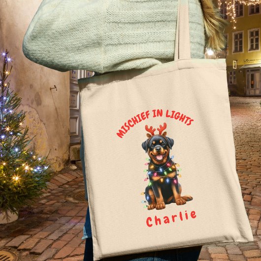 Leuke Waterverf Rottweiler Kerstverlichting Hond Tote Bag