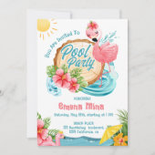 Leuke waterverf roze flamingo zwembad partij kaart (Voorkant)