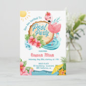 Leuke waterverf roze flamingo zwembad partij kaart (Staand voorkant)