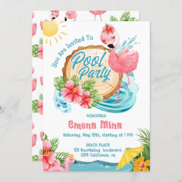Leuke waterverf roze flamingo zwembad partij kaart