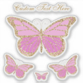 Leuke Waterverf Roze & Gouden Vlinder Gepersonalis Sticker (Voorkant)