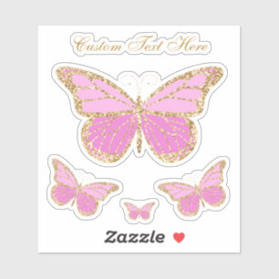 Leuke Waterverf Roze & Gouden Vlinder Gepersonalis Sticker