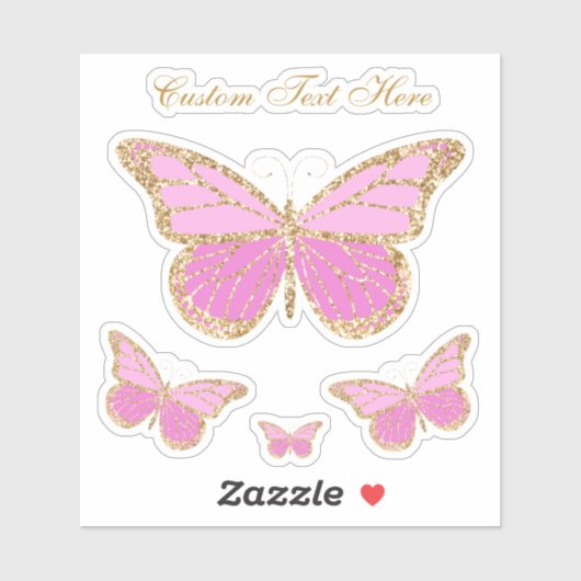 Leuke Waterverf Roze & Gouden Vlinder Gepersonalis Sticker (Vel)
