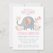 Leuke Waterverf Roze Olifant Meisje Baby shower Kaart (Voorkant)