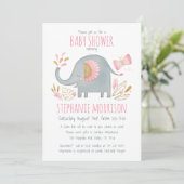 Leuke Waterverf Roze Olifant Meisje Baby shower Kaart (Staand voorkant)