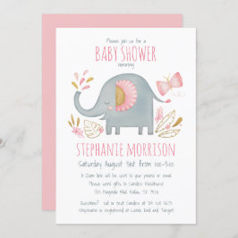 Leuke Waterverf Roze Olifant Meisje Baby shower Kaart