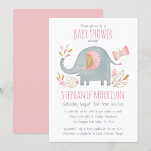 Leuke Waterverf Roze Olifant Meisje Baby shower Kaart
