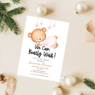 leuke waterverf roze teddybeer meisje babyshower kaart