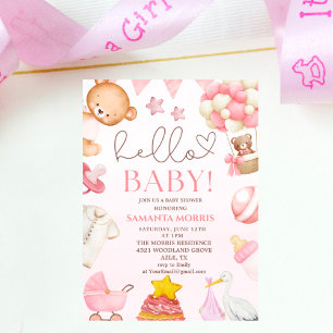 leuke waterverf roze teddybeer meisje babyshower kaart
