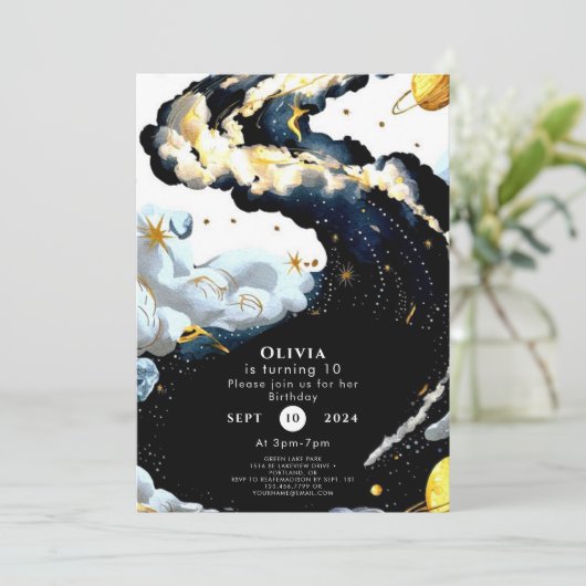 Leuke Waterverf Ruimte Verjaardag Kaart (Staand voorkant)