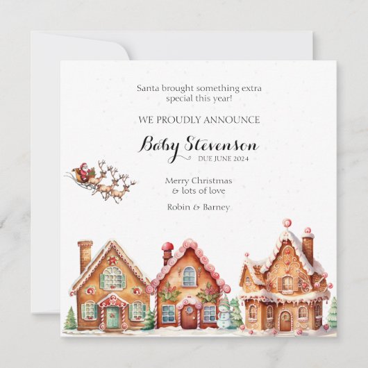 Leuke waterverf santa zwangerschapsaankondiging feestdagenkaart (Voorkant)