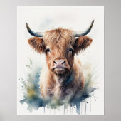 Leuke Waterverf Schilderen van een Highland Koe 5: Poster (Voorkant)