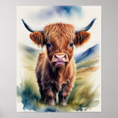Leuke Waterverf Schilderen van een Highland Koe 5: Poster (Voorkant)