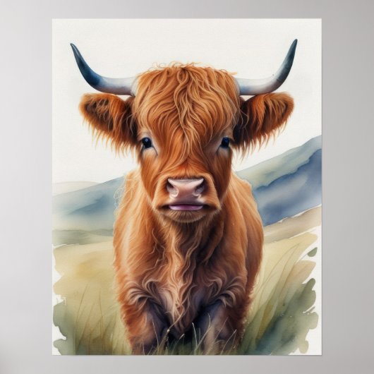 Leuke Waterverf Schilderen van een Highland Koe 5: Poster (Voorkant)