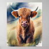 Leuke Waterverf Schilderen van een Highland Koe 5: Poster (Voorkant)