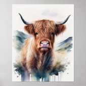 Leuke Waterverf Schilderen van een Highland Koe 5: Poster (Voorkant)