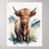 Leuke Waterverf Schilderen van een Highland Koe 5: Poster (Voorkant)