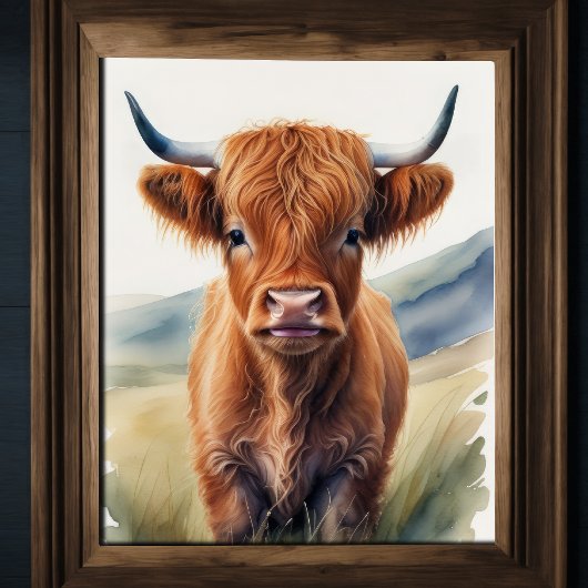 Leuke Waterverf Schilderen van een Highland Koe 5: Poster