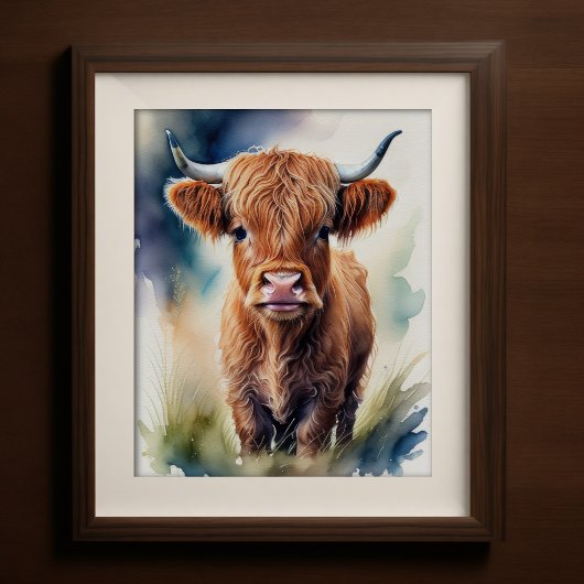 Leuke Waterverf Schilderen van een Highland Koe 5: Poster
