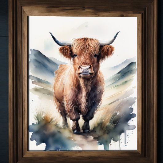 Leuke Waterverf Schilderen van een Highland Koe 5: Poster