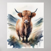Leuke Waterverf Schilderen van een Highland Koe 5: Poster (Voorkant)