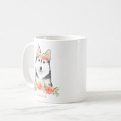 Leuke Waterverf Siberische Husky Perzik Bloemen Koffiemok (Voorkant links)