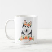 Leuke Waterverf Siberische Husky Perzik Bloemen Koffiemok (Links)