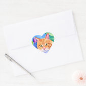 Leuke Waterverf Sinaasappel Kat en  Bloemen Hart Sticker (Envelop)