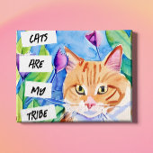 Leuke Waterverf Sinaasappel Kat en Bloemen Poster