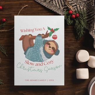 Leuke Waterverf Sloth Slow & Cosy Christmas Season Feestdagenkaart
