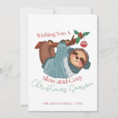 Leuke Waterverf Sloth Slow & Cosy Christmas Season Feestdagenkaart (Voorkant)