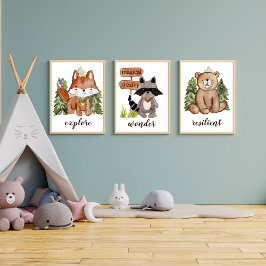 Leuke Waterverf Stijl Beer en Bomen Tekstnaam Poster