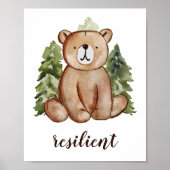 Leuke Waterverf Stijl Beer en Bomen Tekstnaam Poster (Voorkant)