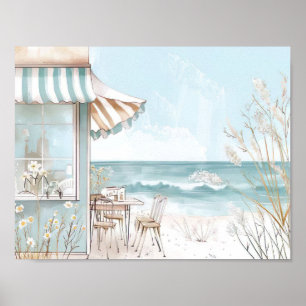Leuke waterverf stijl strand scene poster