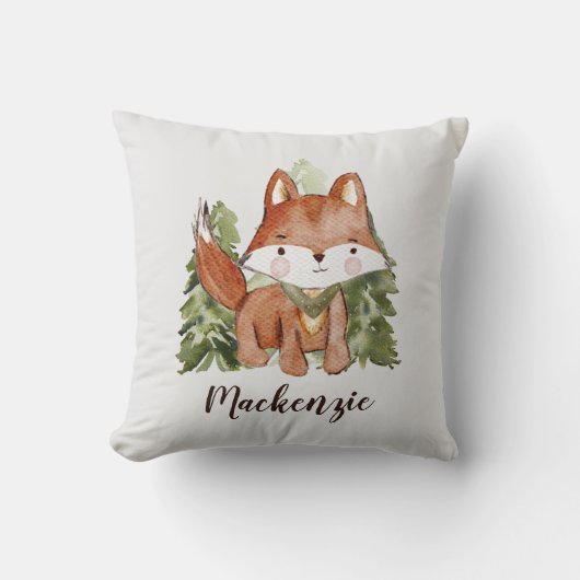 Leuke Waterverf Stijl Vos en Bomen Tekstnaam Kussen (Voorkant)