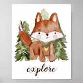 Leuke Waterverf Stijl Vos en Bomen Tekstnaam Poster (Voorkant)