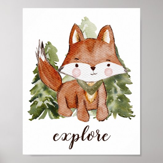 Leuke Waterverf Stijl Vos en Bomen Tekstnaam Poster (Voorkant)