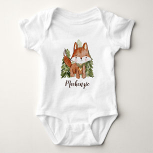 Leuke Waterverf Stijl Vos en Bomen Tekstnaam Romper