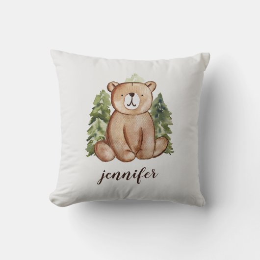 Leuke Waterverf stijl Woodland Beer tekst naam Kussen (Voorkant)