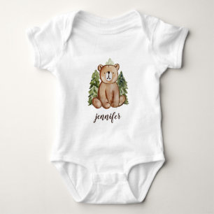 Leuke Waterverf stijl Woodland Beer tekst naam Romper