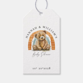 Leuke Waterverf teddybeer en regenboog Baby shower Cadeaulabel